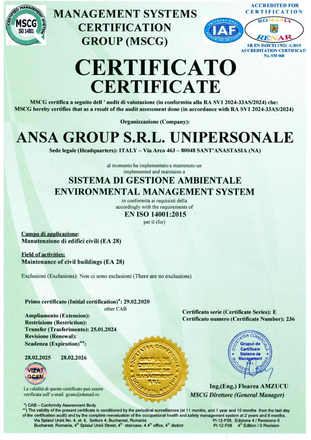 Certificazione ISO 14001 | Ansa Group Srl