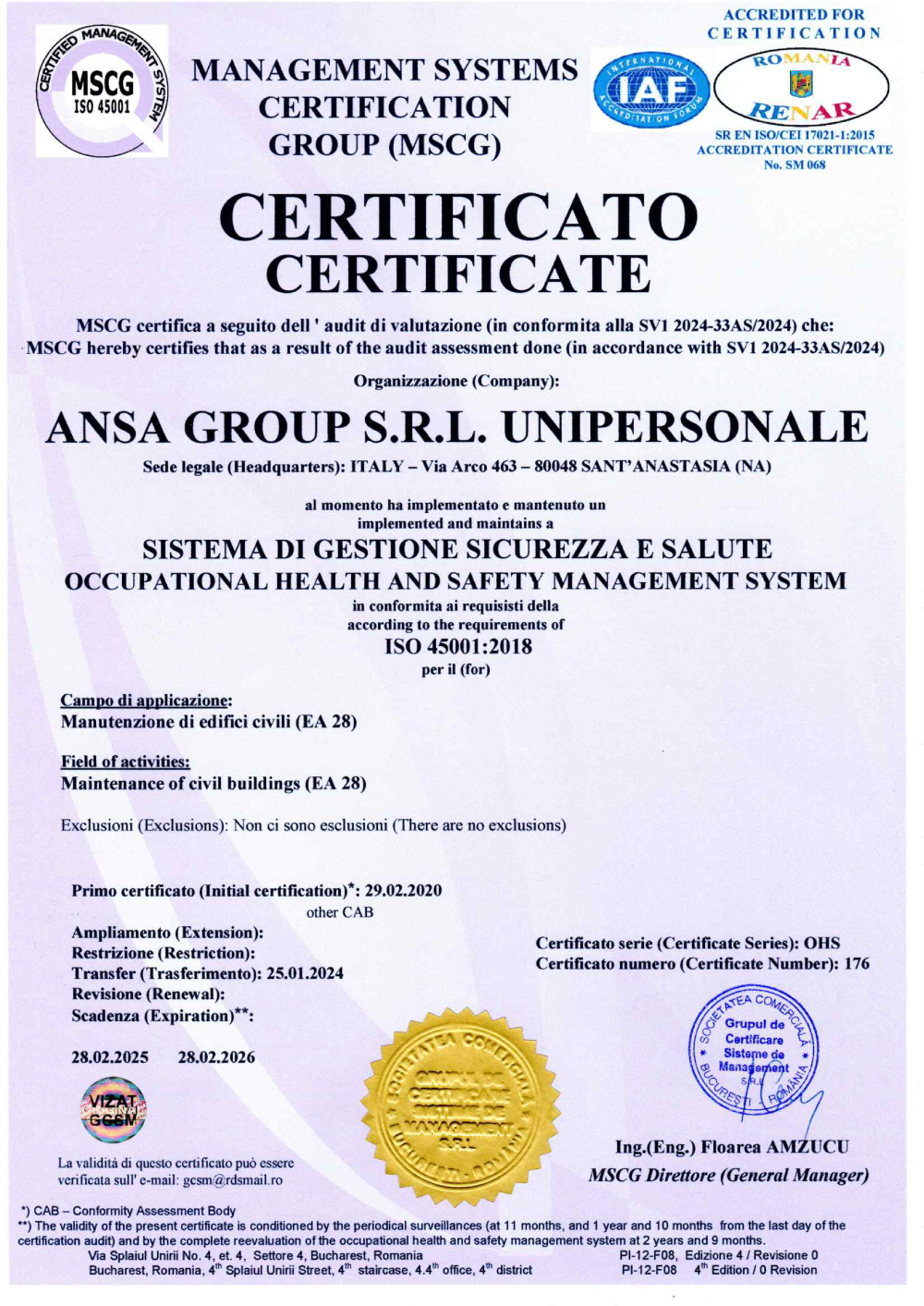 Certificazione ISO 45001 | Ansa Group Srl