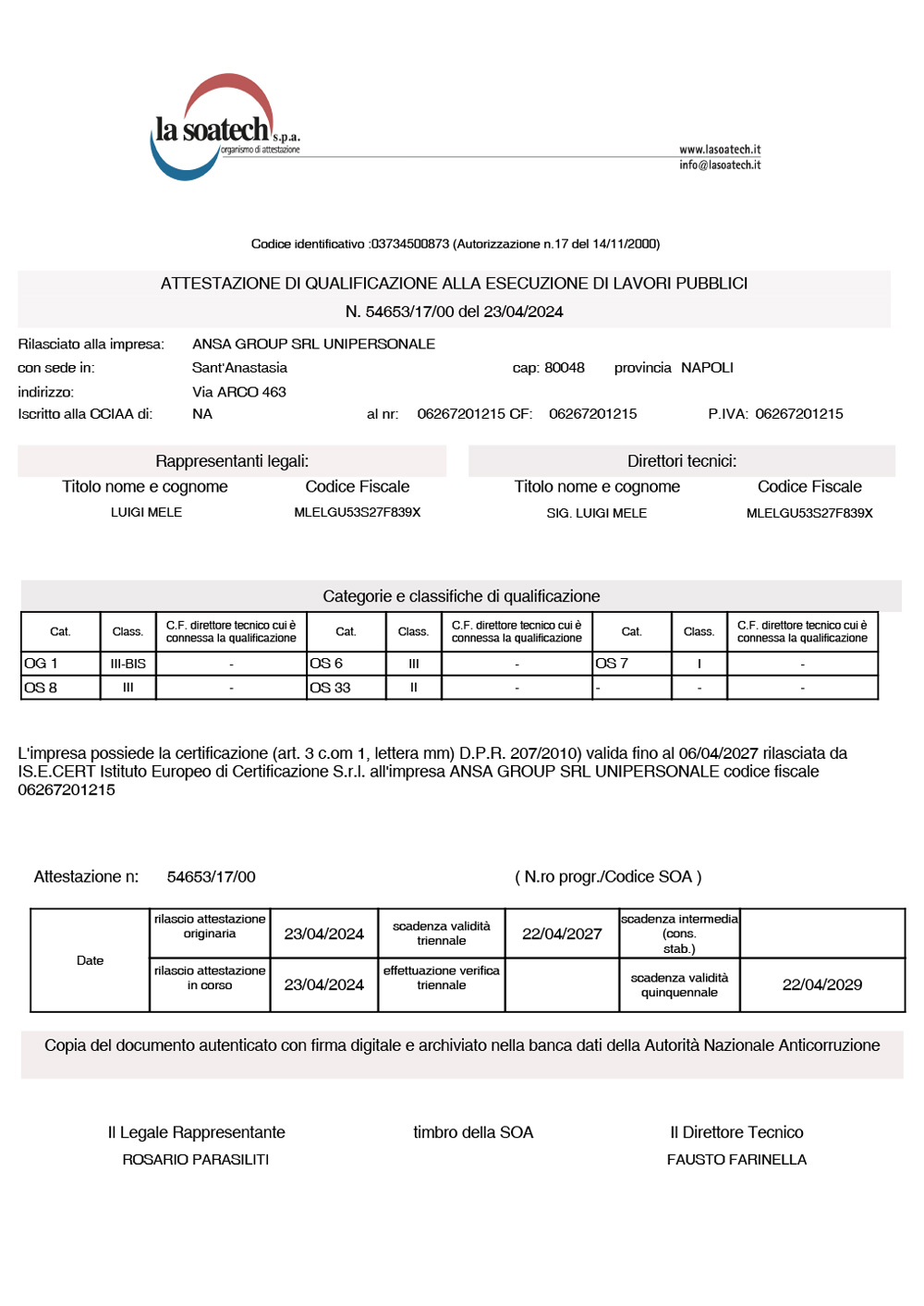 Certificazione SOA | Ansa Group Srl