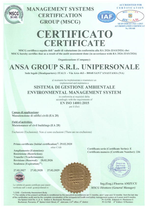 Certificazione ISO 14001 - Ansa Group